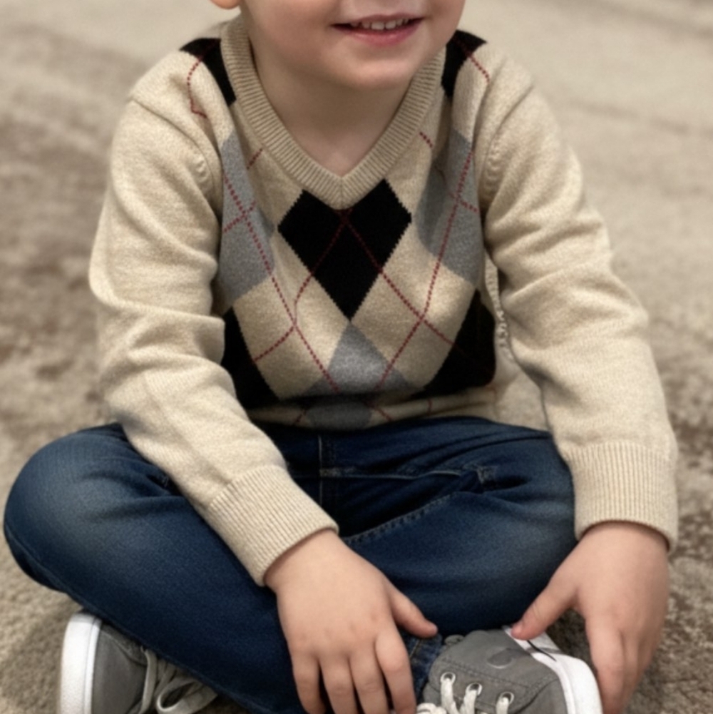 Children Place Beige Argyle Sweater with Black and Gray 4T